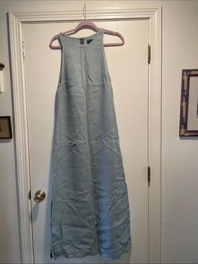 Marilyn Anslem by Hobbs Light   Green Maxi Linen Dress Relaxed A-Line Side Slits